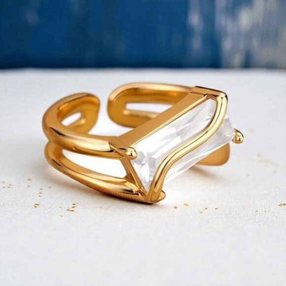 ๐๏ธ18K Gold Plated Adjustable Ring with Stunning Cubic Zirconia Fits Sizes 7-8 โจ - Picture 6 of 14